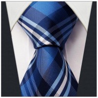 Checked Plaid Scottish Pattern Blue White Men's Neckties